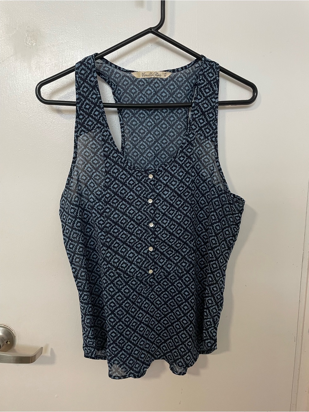 Vanilla Star Navy Diamond-Print Racerback Tank